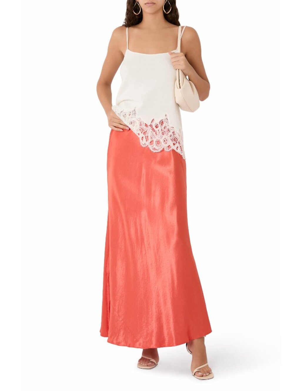 Vince Satin Maxi Skirt in Bright Orange